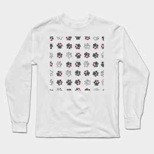 Doodle paw prints red hearts Long Sleeve T-Shirt